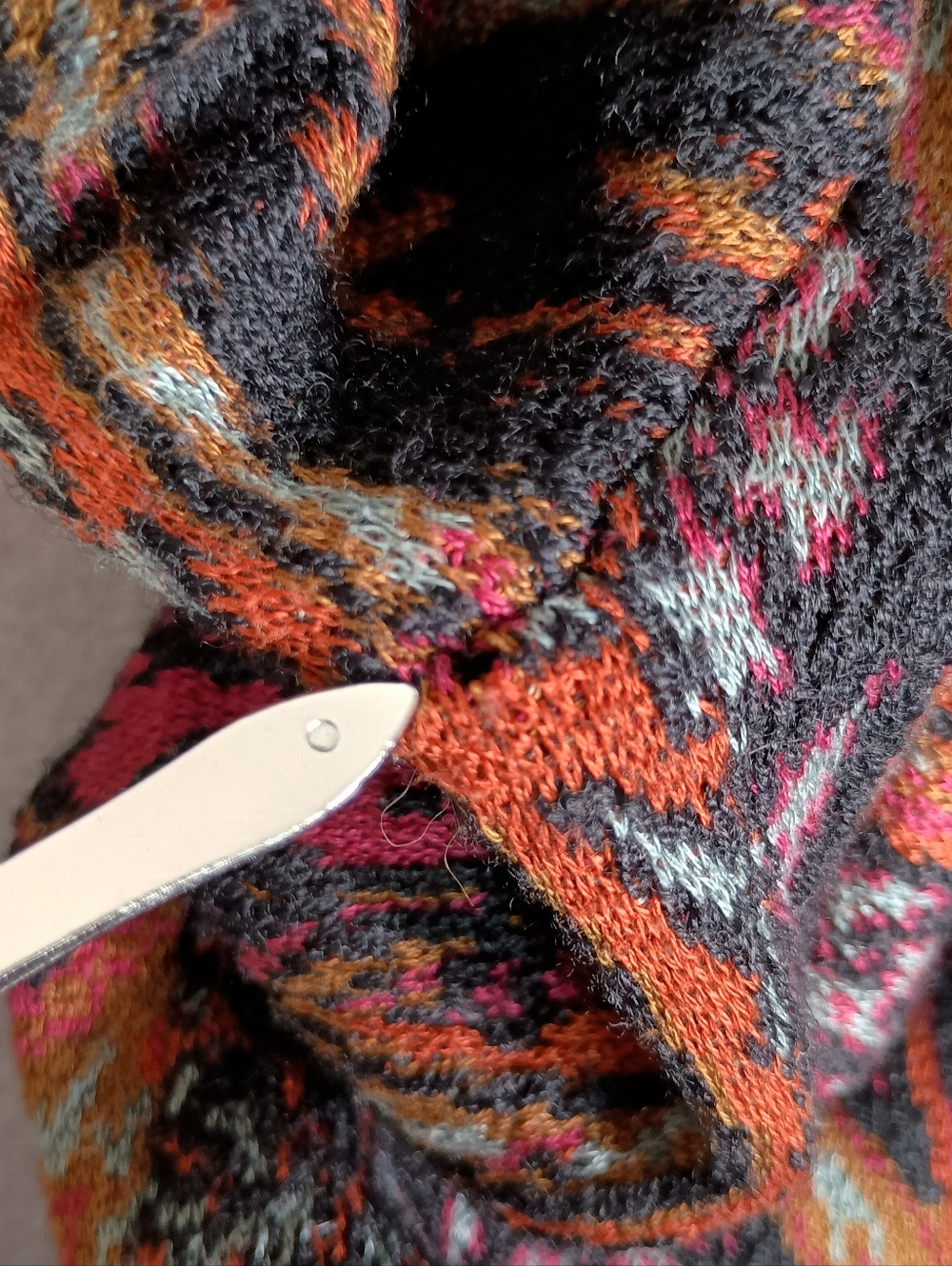 Peruvian Connection M Paisley Tribal Alpaca Wool Sweater Cardigan FLAW HOLES - Picture 4 of 10